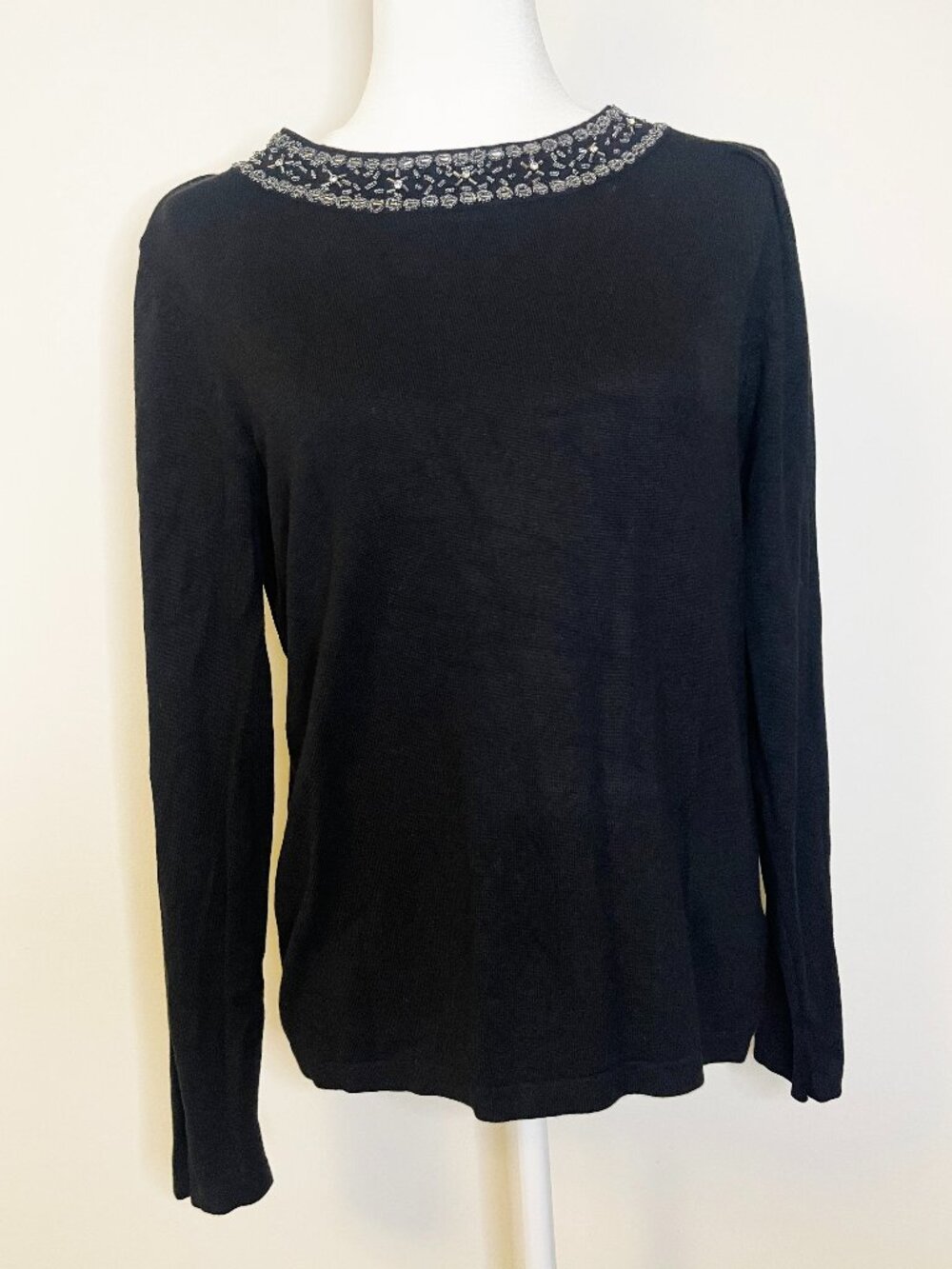 Croft & Barrow Black Beaded Jeweled Neck Cocktail Sweater Women’s M